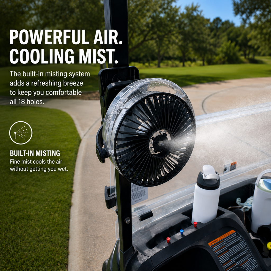 Golf Cart Fan with Mist – Magnetic Rechargeable Cooling Fan