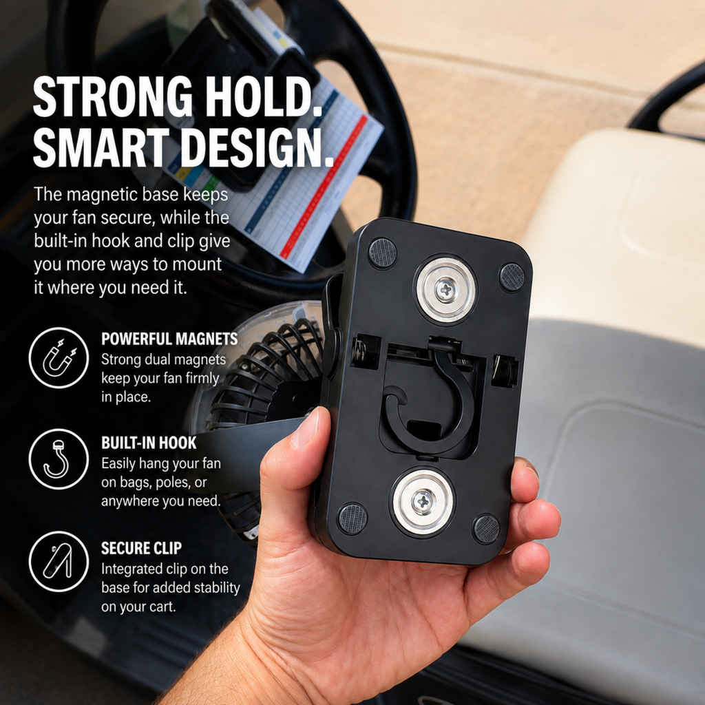 Golf Cart Fan with Mist – Magnetic Rechargeable Cooling Fan