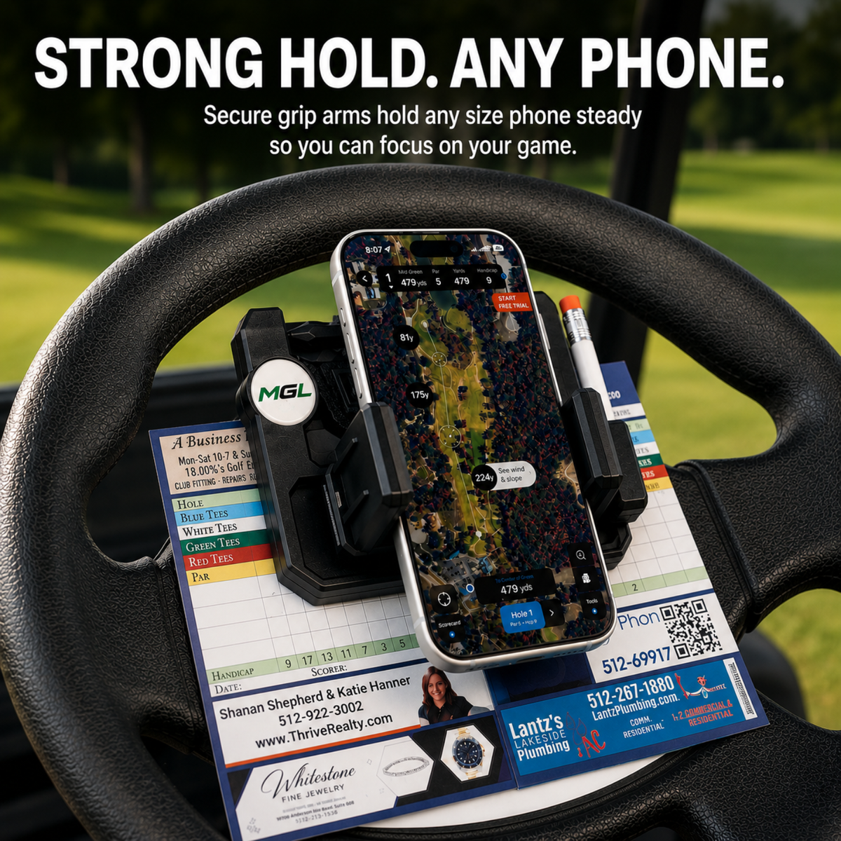 Golf Cart Steering Wheel Phone Mount - Monarch Golf Lab