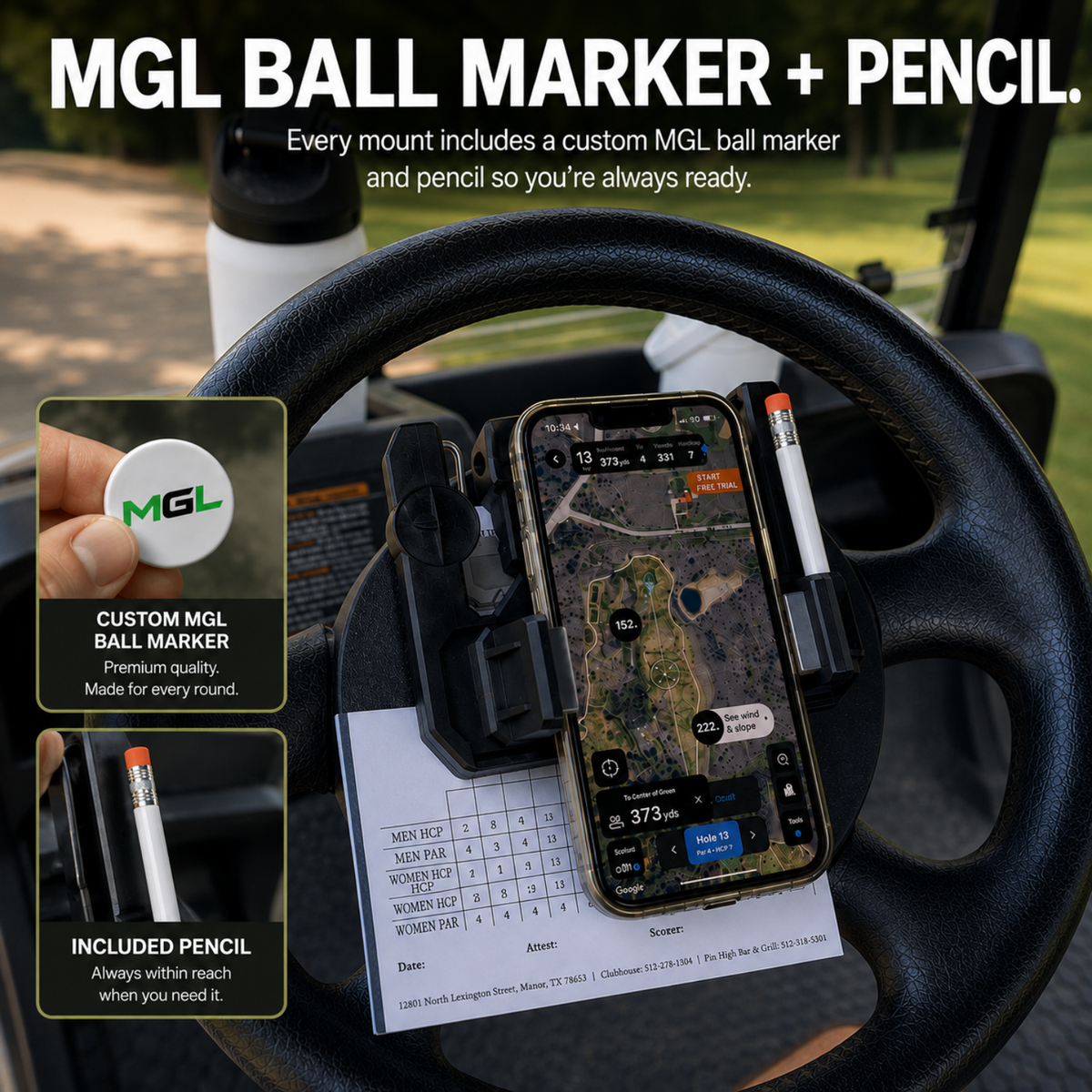 Golf Cart Steering Wheel Phone Mount - Monarch Golf Lab