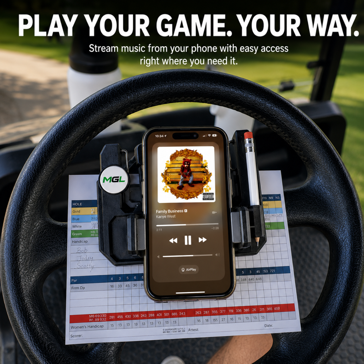 Golf Cart Steering Wheel Phone Mount - Monarch Golf Lab